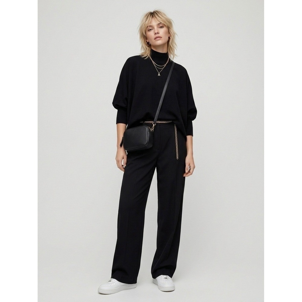 Babaton Aritzia Mock Neck Dolman Sleeve Zip Back Top Black XS